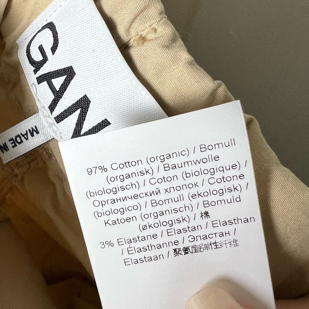 GANNI Womens Straight Leg Organic Cotton Cargo Beige Pull On Trousers L - Picture 11 of 12